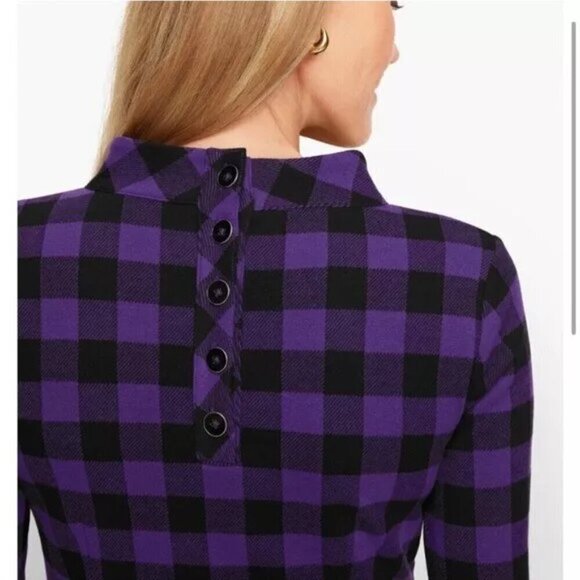 Talbots Dress Long Sleeve Purple and Black Plaid Buffalo Check NWOT Size M - Picture 4 of 6
